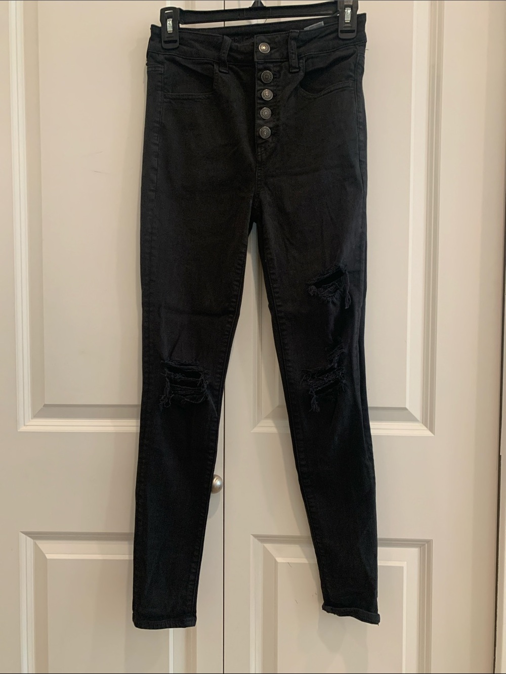 American Eagle Outfitters Black High-Rise Skinny Jeans with Button-Fly